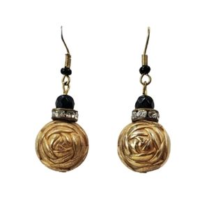 Vintage Drop Round Gold Rose Beaded Earrings